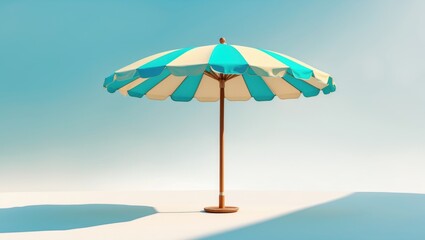 Fototapeta premium Striped beach umbrella on a white background.