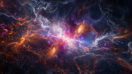 A stunning cosmic nebula filled with vibrant colors, radiating energy and light in the vast universe.