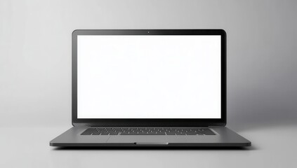 Isolated silver laptop with blank screen open, a portable technology object