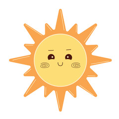 Bright sun in children's style. Vector element. Flat style. Colored