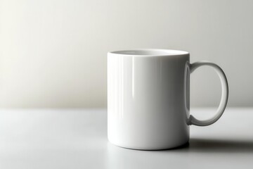 Obraz premium An isolated empty white ceramic mug sits on a wooden breakfast table