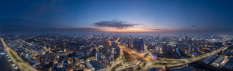 Aerial Dawn View Leeds Cityscape