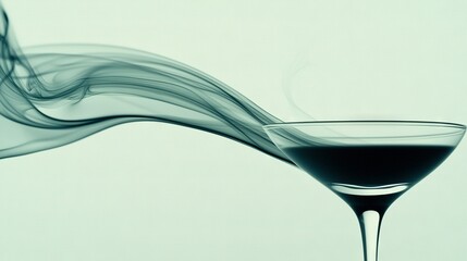   A wine glass filled with liquid and emitting smoke from its rim