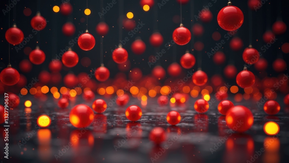 Poster christmas lights in bokeh. red and fiery orange bokeh on a dark background, abstract bokeh backgroun