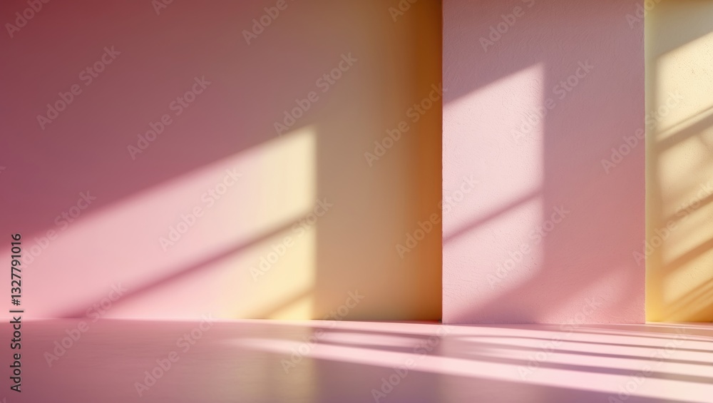 Poster abstract pink and yellow gradient studio wall space background for product display with shadows on t