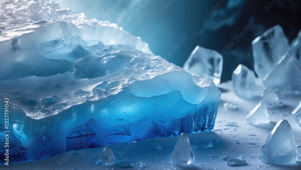 Poster ice texture background. the frosty textured surface of an ice block against a dark backdrop.