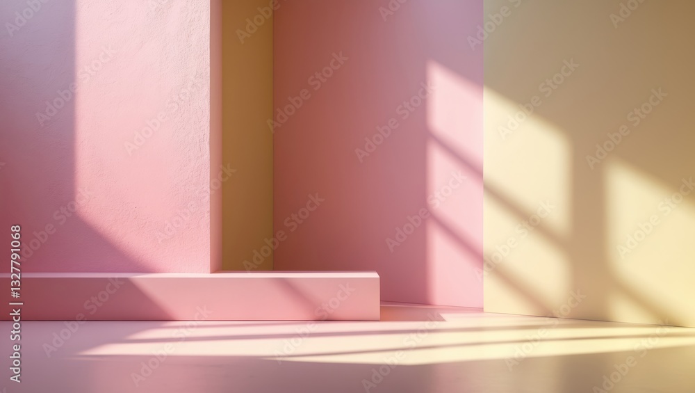 Poster abstract pink and yellow gradient studio wall backdrop for product display with shadows in the backg