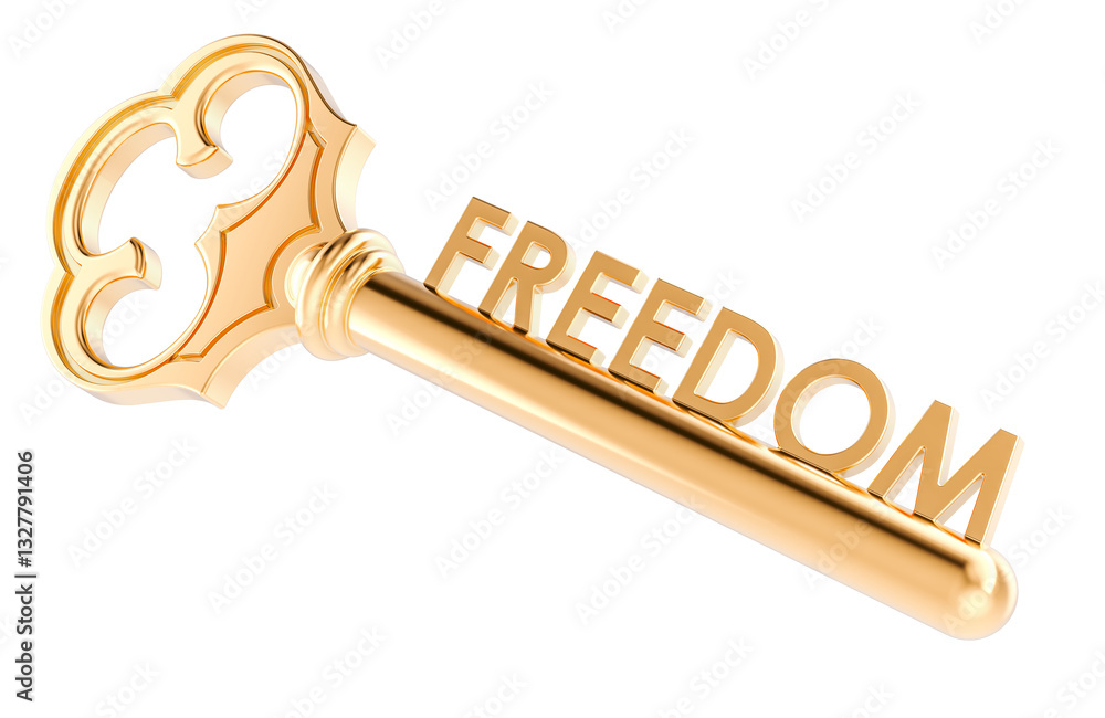 Poster key to freedom, concept. 3d rendering isolated on transparent background