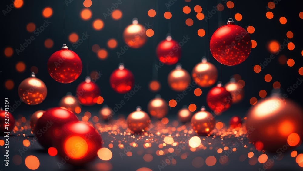 Poster christmas lights in bokeh. red and fiery orange bokeh set against a dark background, abstract bokeh 