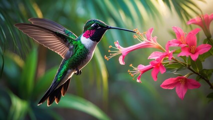 Swallow tail hummingbird sipping nectar