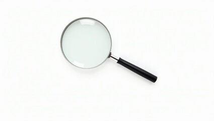 One magnifying glass placed on a white isolated background, viewed from above.