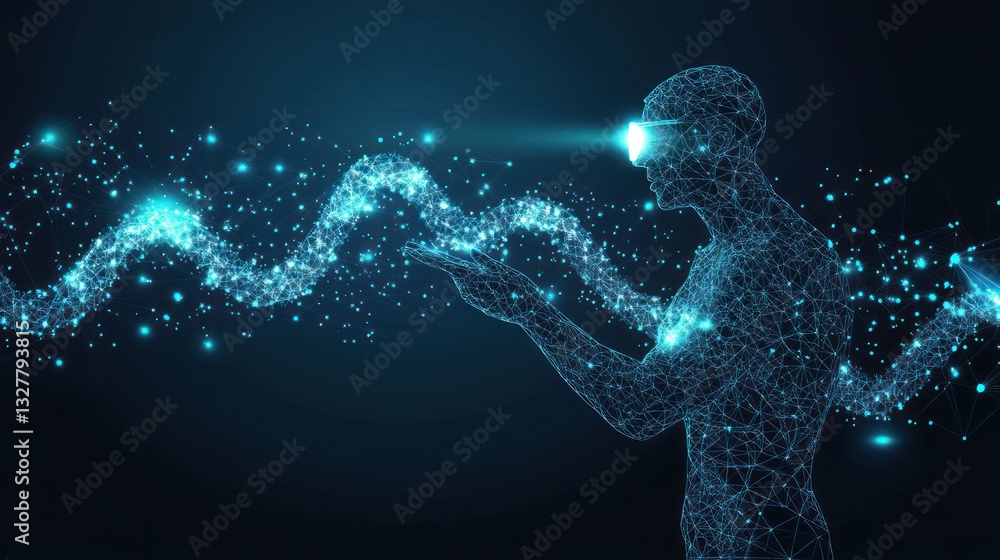 Poster digital man interacting with data stream