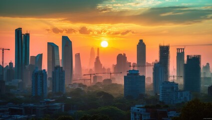 Fototapeta premium summer heat wave in the city at sunset