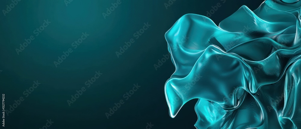 Poster abstract teal wave-like structure with soft curves and shadows