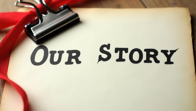 Phrase "Our story" typed out using a typewriter.