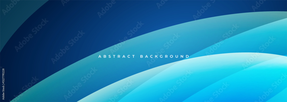Poster Blue modern abstract wide banner with curves. Dark blue abstract background with dynamic circle shapes. Vector illustration
