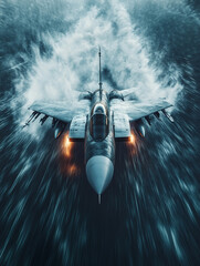 Obraz premium Fighter jet performs a high-speed low pass over water