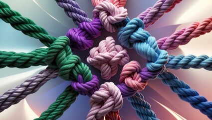 Success business arrow connection represented by diverse ropes intertwined to create a symbol of positive diversity achievement.