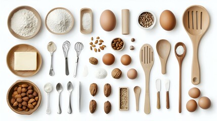 Frame of various baking ingredients - flour eggs