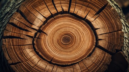 Stump of an oak tree - segment of the trunk showcasing annual growth rings.
