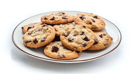 Plate of cookies with chocolate against white