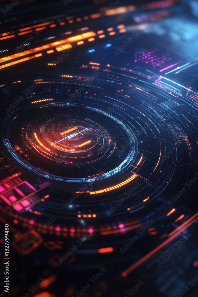Poster futuristic digital interface with glowing patterns and colors