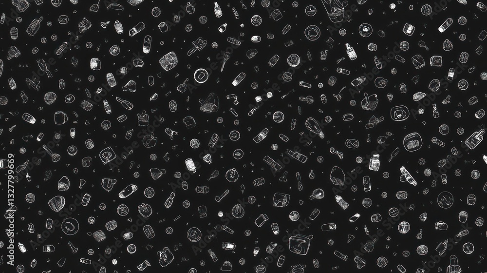 Aufkleber everyday objects pattern on dark background