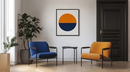 Modern Room with Orange & Blue Chairs