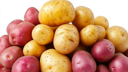Fresh Organic Yellow and Red Potatoes Pile Healthy Food Vegetable Harvest Autumn Rustic Farm Fresh Produce Cooking Ingredients Dietary Fiber Vitamins 