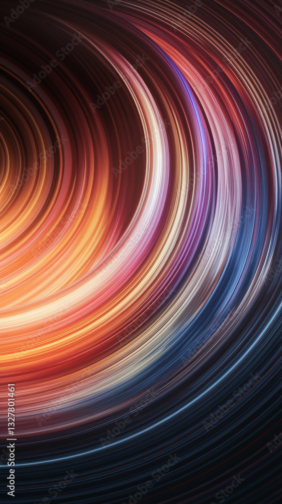Poster Abstract image of swirling, multicolored lines creating a dynamic, circular pattern.  Suggests movement, energy, and modern design, ideal for website backgrounds or abstract art.