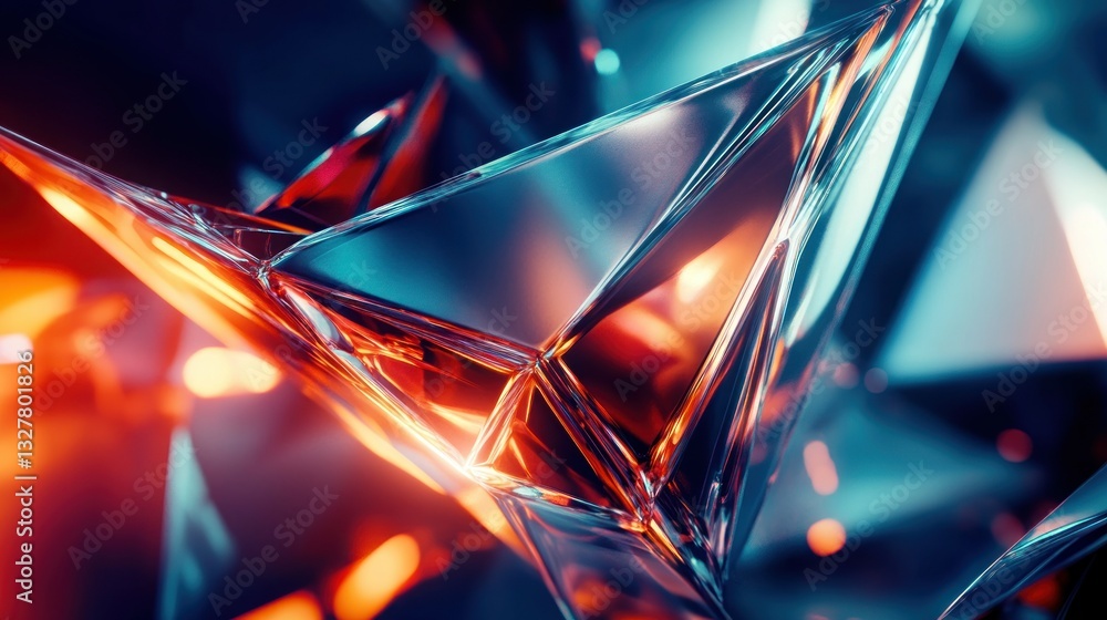 Poster abstract triangular crystal structure with blue and red colors