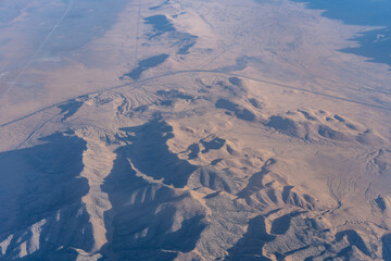 Aerial photography from a plane flying from San Jose, California to Salt Lake City, Utah. Basin and...