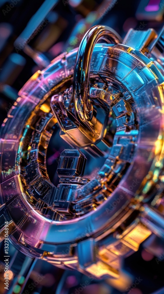 Poster colorful abstract lock design with vibrant reflections and depth