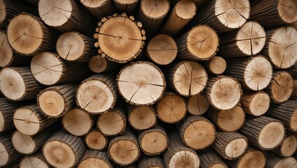 Stack of natural wooden logs