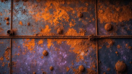 Panoramic grunge rusted metal texture, oxidized and rusty metal background. Aged metal panel. High quality.