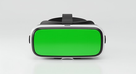 Immersive virtual reality headset with vibrant green screen display closeup