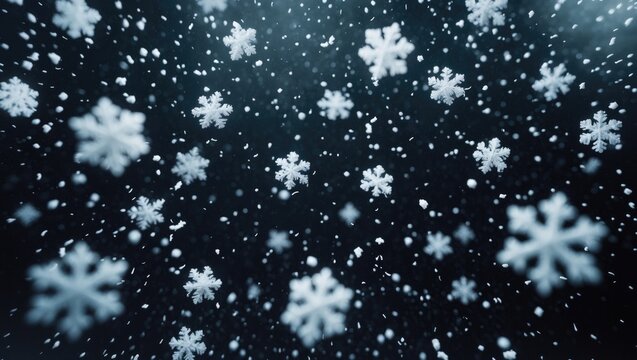 Snow overlay. Isolated against a black background. Snowflakes. Descending snowflakes.