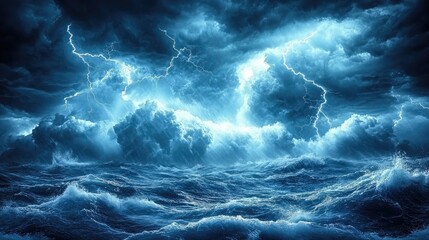 Fototapeta premium Stormy sea, intense lightning