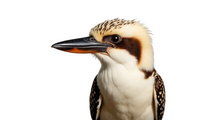 Obraz premium The laughing kookaburra is a robust bird in the kingfisher subfamily, characterized by its whitish head and distinctive brown eye-stripe.