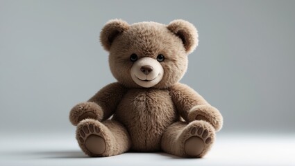 Obraz premium soft brown teddy bear sitting alone on white background