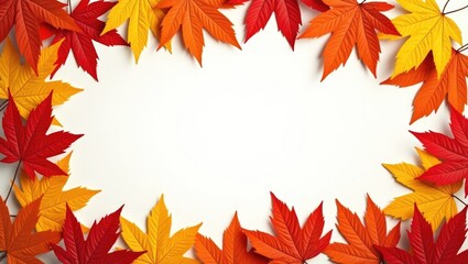 Obraz premium Stunning colorful backdrop of autumn maple tree leaves with a blank white space. Multicolored maple leaves background. High-resolution quality image.