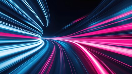 speed light line motion blur on dark backdrop, data transfer visualization, blue to red illumination