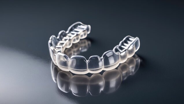 Night guard for teeth bruxism protection set against a dark background.