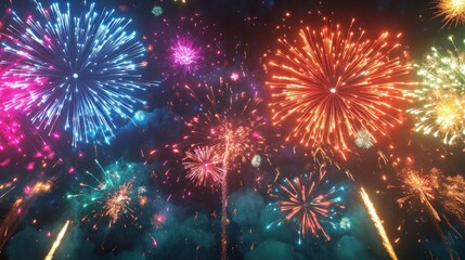 Spectacular Fireworks Display: A Night Sky Illuminated with Vibrant Colors