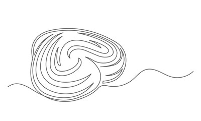 Bun roll continuous one line isolated on white background. Bakery symbol art drawing. Bun roll design outline. Editable stroke. Vector illustration