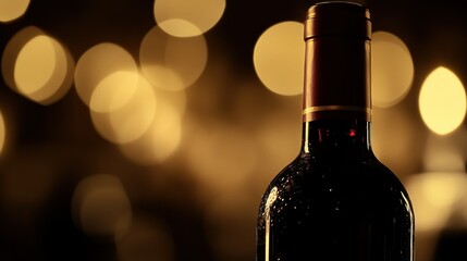 A Close Up Image Of A Wine Bottle And Bokeh Background