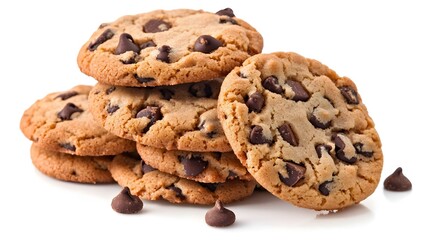 Chocolate chip cookies isolated on white background