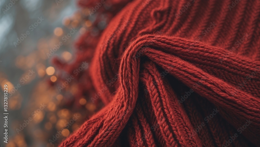 Poster Knitted texture of woolen items as a backdrop. Close-up of soft fabric knitted patterns surface. Warm clothing. Textile background with space for text.