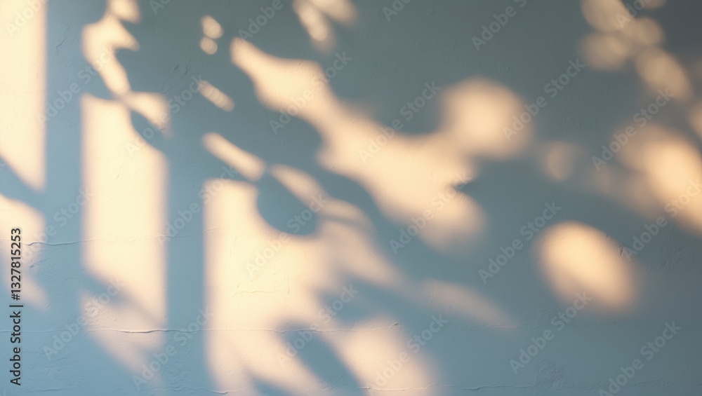 Poster white wall featuring an overlay of shadow from leaves. sunlight creates shadow effects on the wall. 