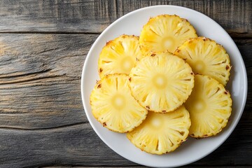 Fresh Pineapple Slices on a Plate, Ready to Eat Healthy Snack